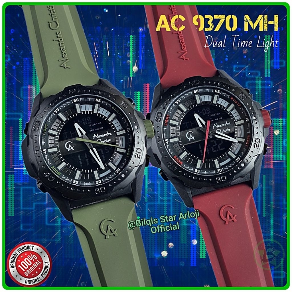 Alexandre Christie Digi Ac 9370 MH Dual Time Tali Karet Original