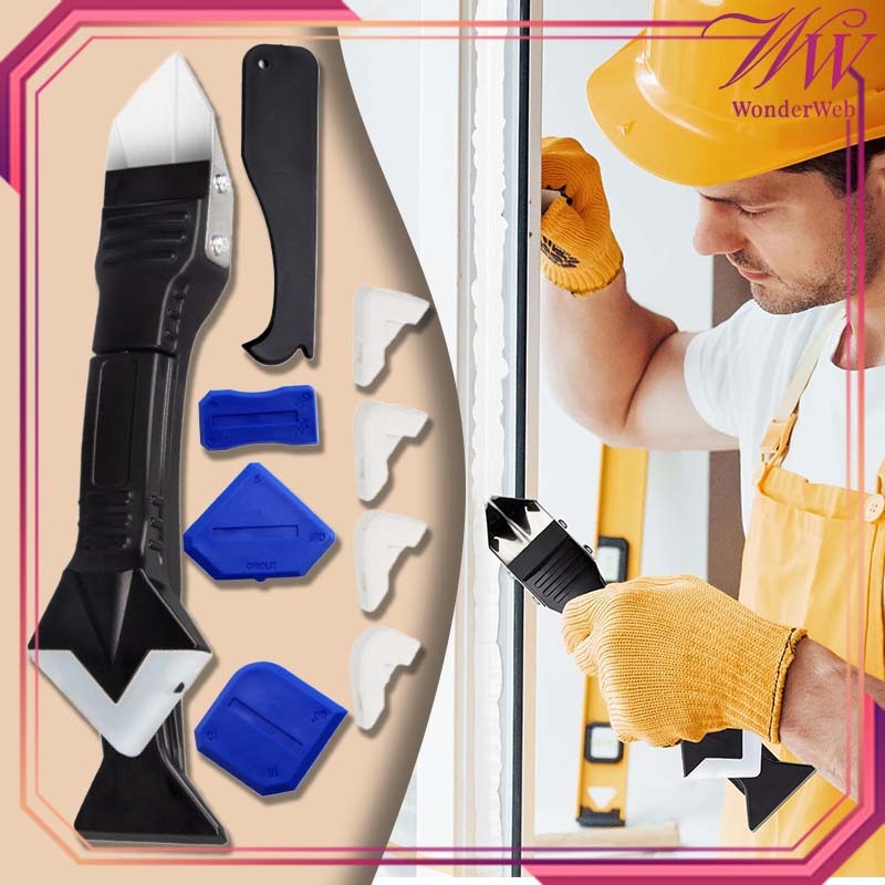 9 In 1 Alat Dempul Nat Keramik Silikon Alat Pembersih Lem Multifungsi Sealant Scraper Alat Pengisi N