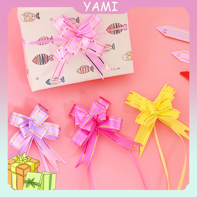 

【200pcs】Pita Tarik 18mm Lis Emas Serut / Besar Hiasan Parcel Souvenir Pull Flower Ribbon Gold Stripes / Pita Kado Parcel / Pull Flower Ribbon Gold Stripes