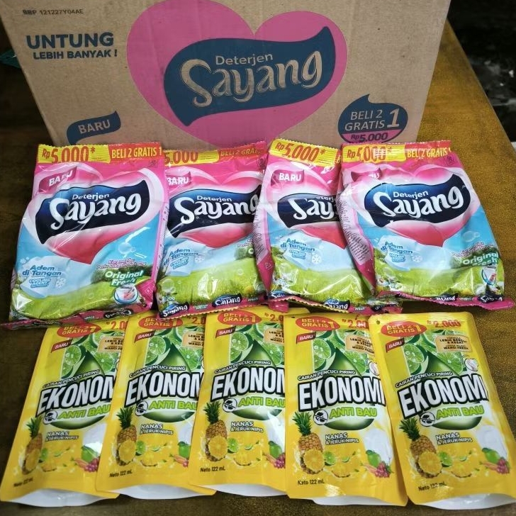 PAKET MURAH 4 pcs Detergen Sayang 5000 Plus 5 pcs Ekonomi Cuci piring 2000