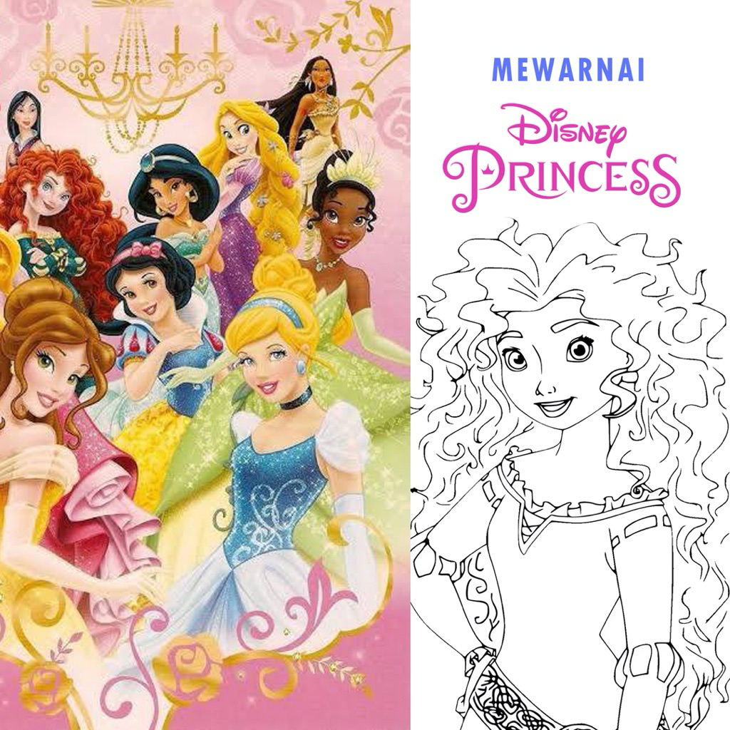 

15 Lembar A5 | Kertas Mewarnai tema PRINCESS DISNEY | 15 Kertas gambar berbeda