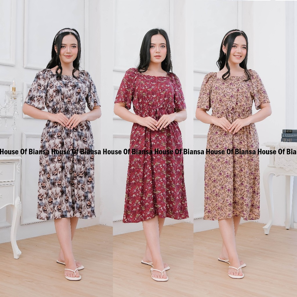 Daster Dress Kerut Pinggang Rayon Kekinian Motif Terbaru Premium Tali Bando
