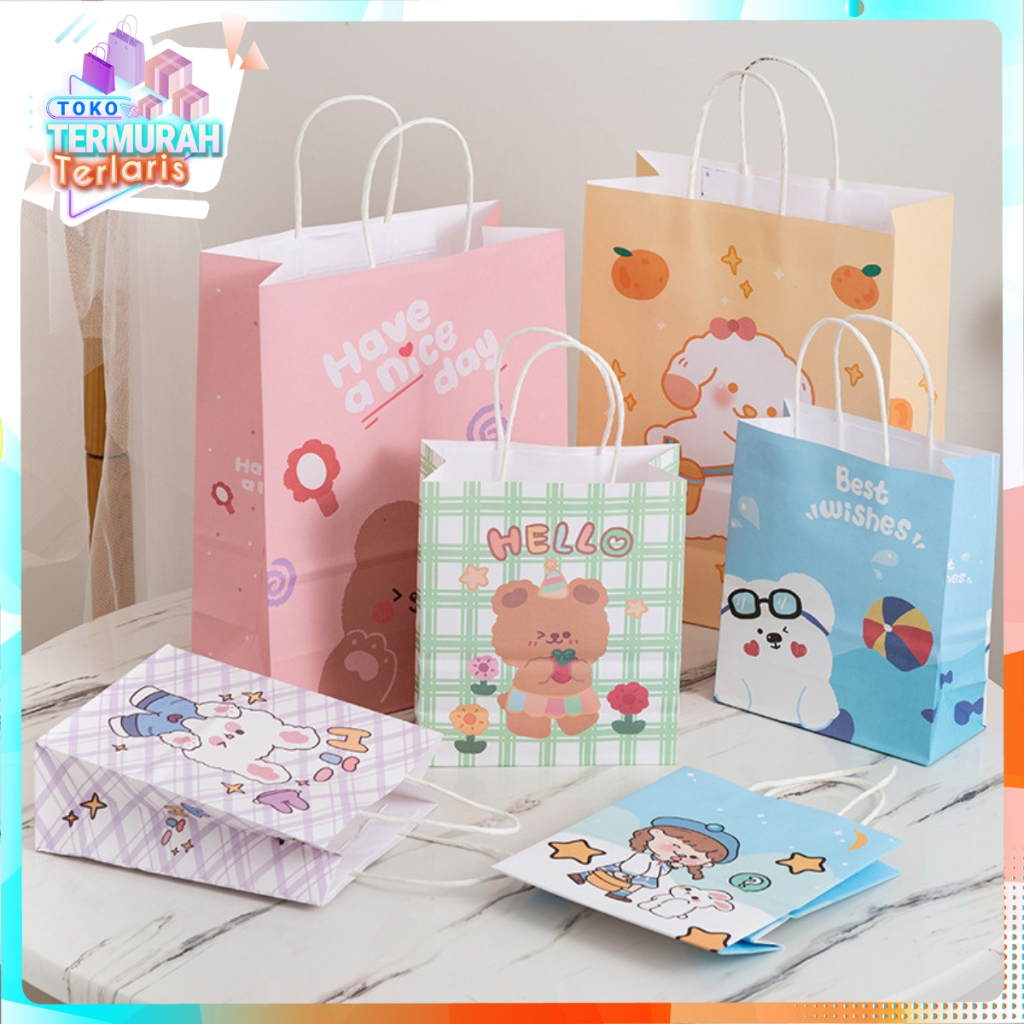 

TTT Paperbag Karakter Kartun Beruang Lucu Goodie Bag Motif Rabbit & Bear Tas Jinjing Serbaguna Bingkisan Hadiah Hampers Ulang Tahun Anak Kotak Souvenir Kantong Tentengan Bingkisan Paper Bag Kertas Mini Lucu Aesthetic