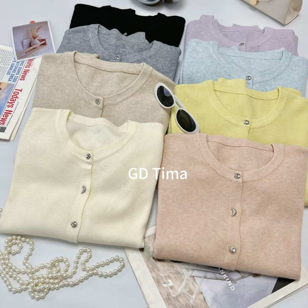 GDTIMA Cardigan Rajut Polos Lengan Panjang Wanita Outer Basic Korea Kancing Unik Stylish