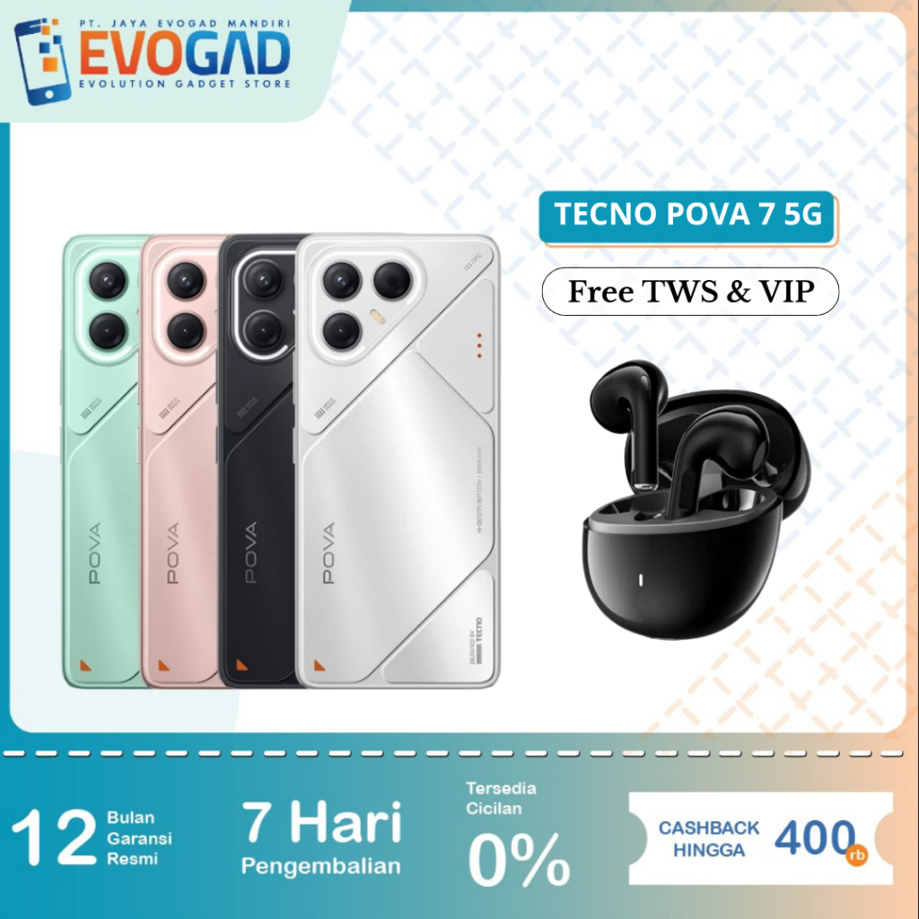 Tecno Pova 7 5G 8/128GB & 8/256GB Mediatek Dimensity 7300 | 6000mAh 45W Flash Charge | Garansi Resmi