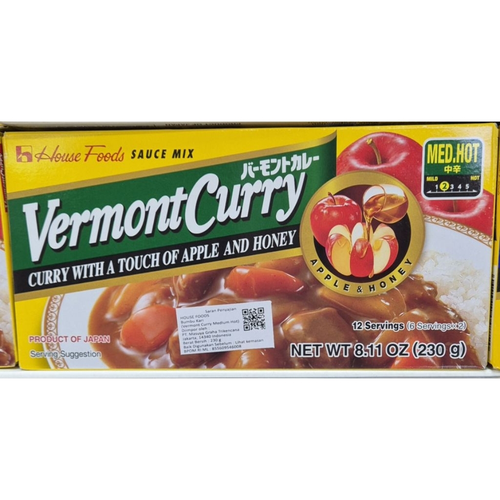 

Bumbu Kari Pedas Sedang HOUSE FOODS Vermont Curry Medium Hot 230g - HK