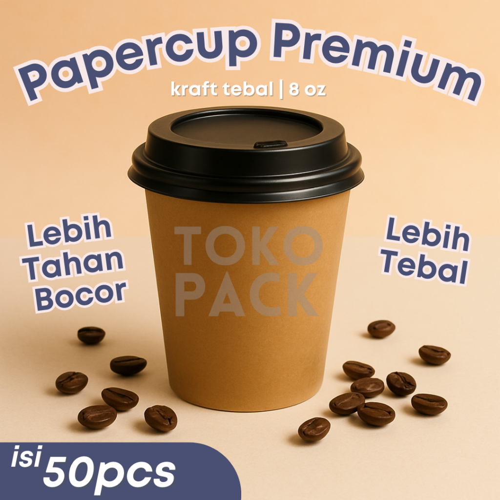 (50PCS) PAPER CUP KRAFT BROWN SJP COKLAT 8 OZ  240ML + TUTUP PAPER CUP  / GELAS KERTAS 8OZ 240ML PAP