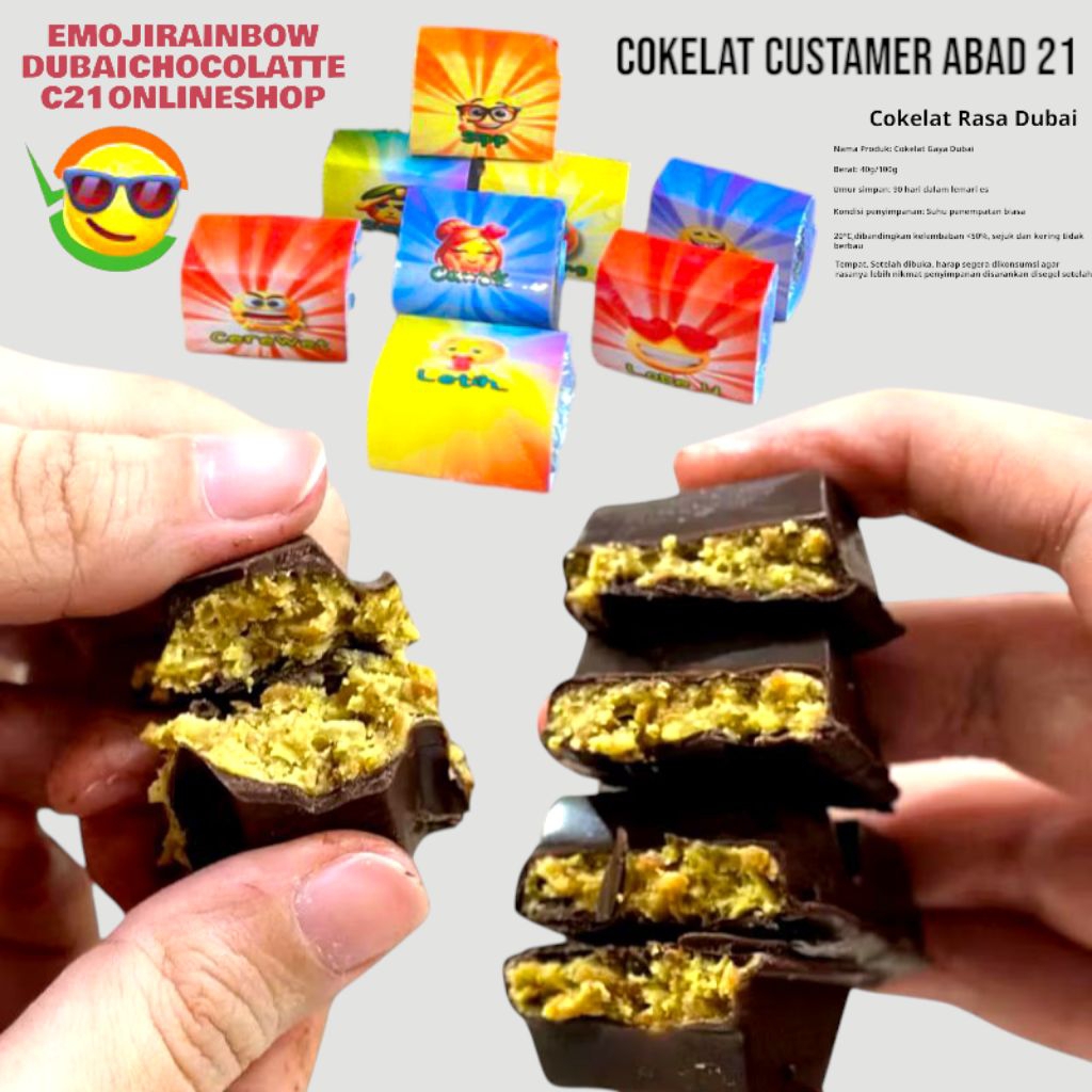 

C21 COKELAT VIRAL ABAD 21 RAINBOW EMOJI EMOTICON /DUBAIPISTACHIO / CRISPY PISTACHIO KUNAFA /PECINTA NYOKLAT VIRAL ABAD 21