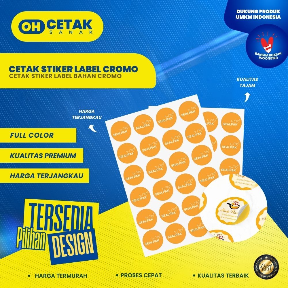 

Stiker Cromo Bulat Custom / Label Nama & Makanan / Cetak Sticker Toples Kemasan Botol Murah