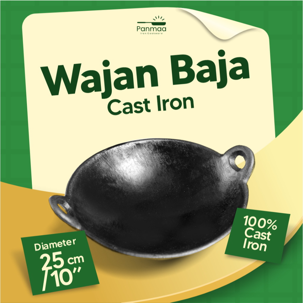 Panmaa Wajan / Wok  / Wajan Baja / Wajan Besi Cor Anti Lengket Ukuran (25cm)