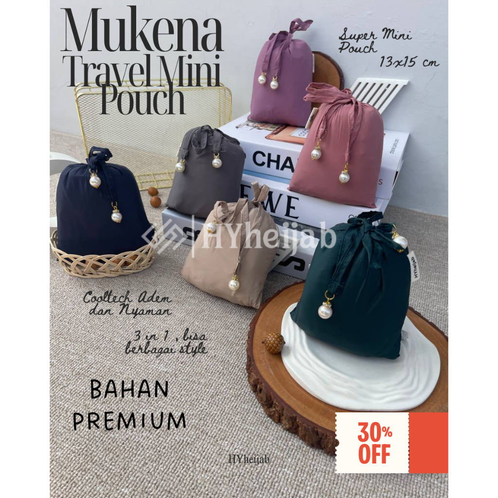 Mukena Travel Mini Pouch Premium Korea 3 in 1 Free Sejadah Bandung