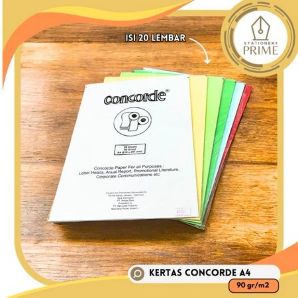 

Kertas Concorde 90gr A4 isi 20 lembar - Putih Kuning Hijau Biru Merah