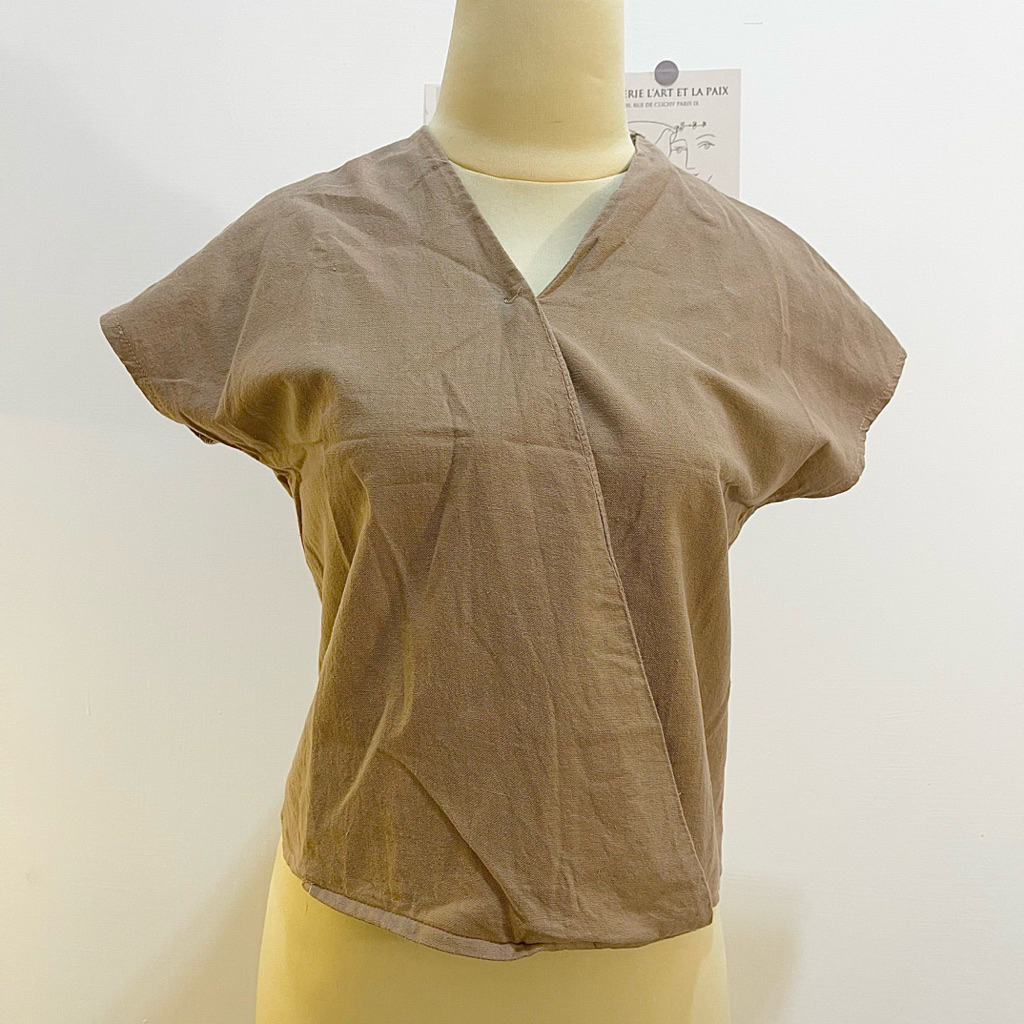 Atasan Wanita Lengan Pendek Blouse Coklat Brown Kerah V Neck Rayon Kerja Kuliah Kantoran Kimono Top