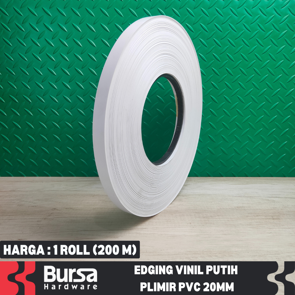 Edging HPL Vinyl Putih Doff Plimir PVC 20mm Vinil Harga 1 Roll 200 Meter