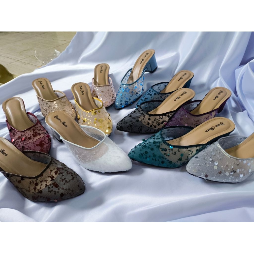 selop pengantin wanita / slop brukat wanita / sepatu pesta wanita murah / slop pengantin brukat