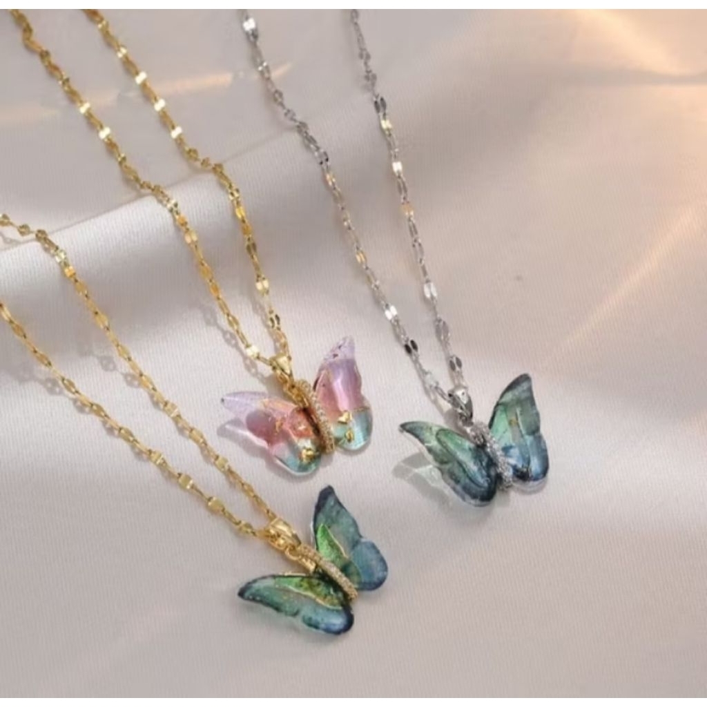 Kalung Titanium Asli Wanita - Liontin Kupu-Kupu