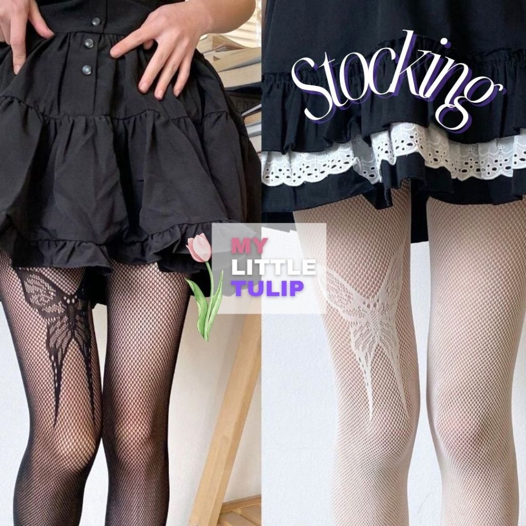 Kaoskaki Stocking Hitam Putih Jaring-Jaring / PANTYHOSE LOVE Jala Stocking Jaring Transparan Sexy Lo
