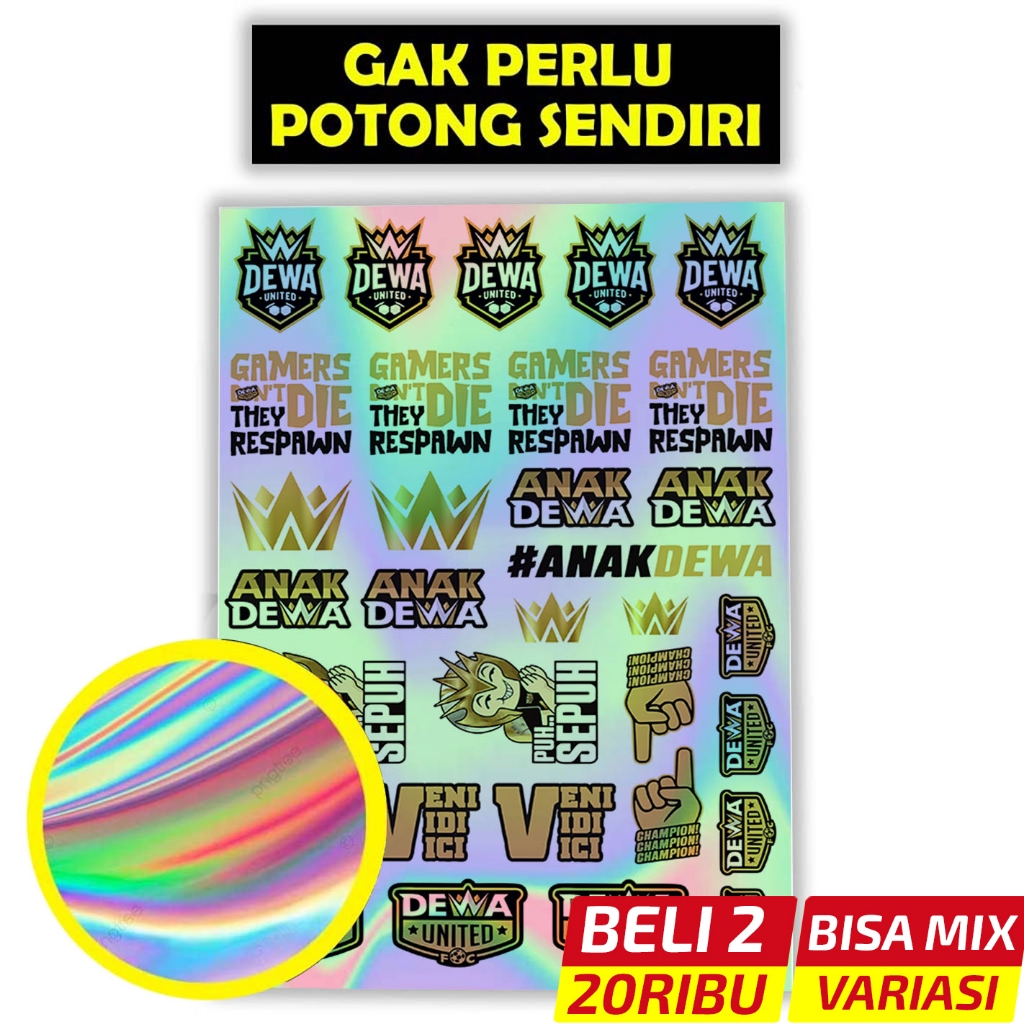 

Stiker Hologram Dewa United, Anak Dewa, Veni Vidi Vici, Sticker Klub Bola Dewa United, Stiker Pack
