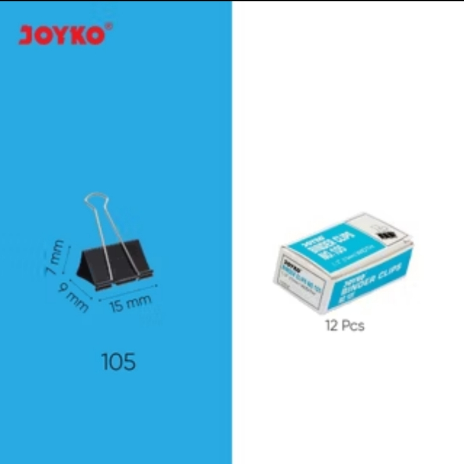 

Joyko Klip Penjepit Kertas 1 Box isi 12 Pcs Binder Clip Black No.105