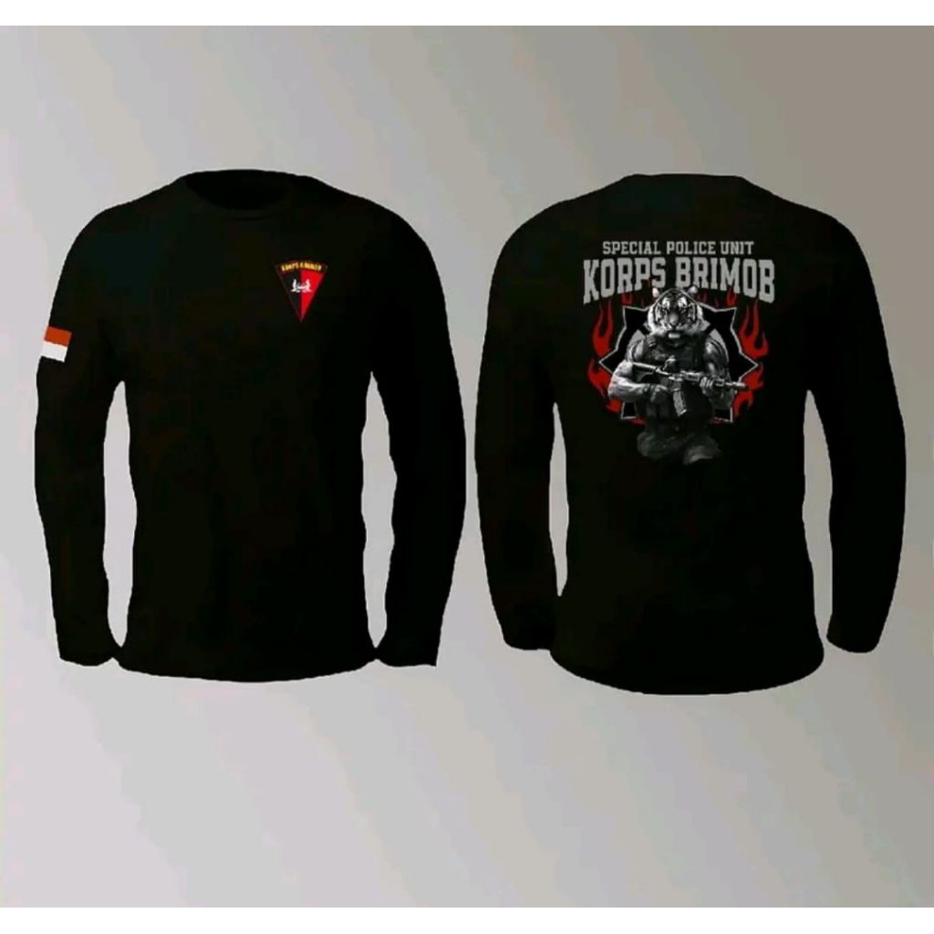 T-SHIRT KAOS LENGAN PANJANG SPECIAL POLICE UNIT KORPS BRIMOB-DESAIN BAJU TACTICAL POLISI-BAHAN TEBAL