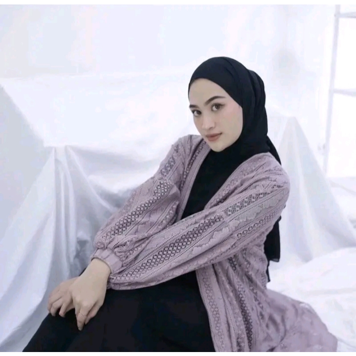 Outerwear Long Cardigan Brukat / Outer Brukat Panjang Lengan Balon Baju Kondangan Wanita Terlaris