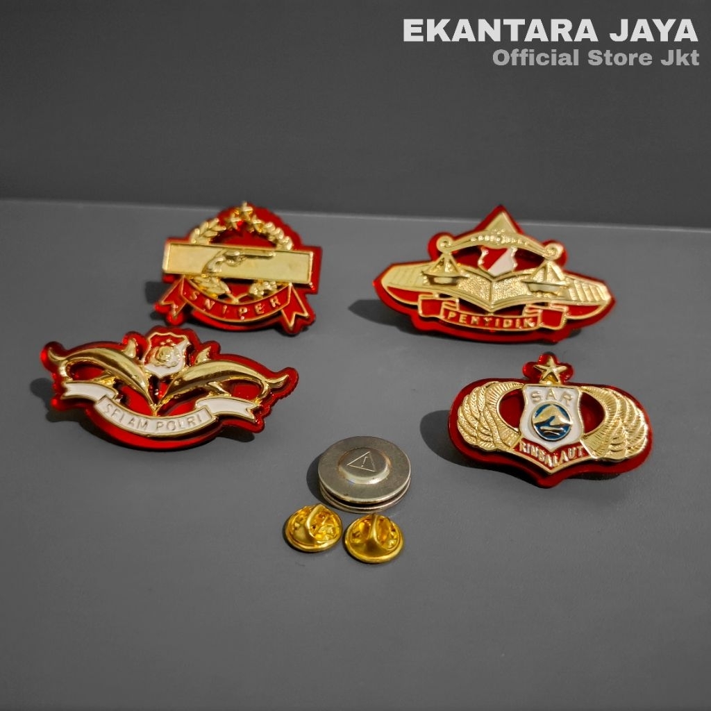 Paket Hemat Set Lengkap Pin Polri- Brevet Selam Polri/Wings Sar/Pin Penyidik/Sniper Pendek Full Mika