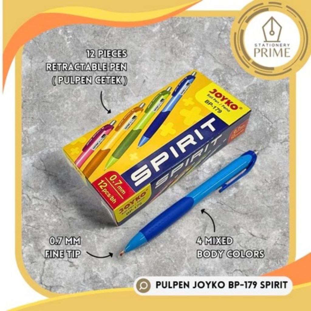 

Ball Pen Retractable / Pulpen Cetek Joyko BP-179 SPIRIT 0,7mm Fine Tip (Isi 12 Pcs)
