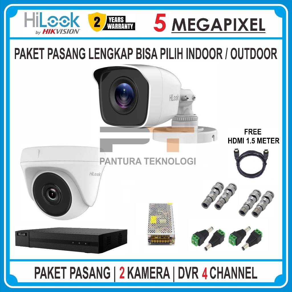 PAKET CCTV HILOOK DVR 4 CHANNEL 2 CAMERA 5MP TURBO HD SERIES PAKET CCTV KOMPLIT / PAKET CCTV HILOOK 