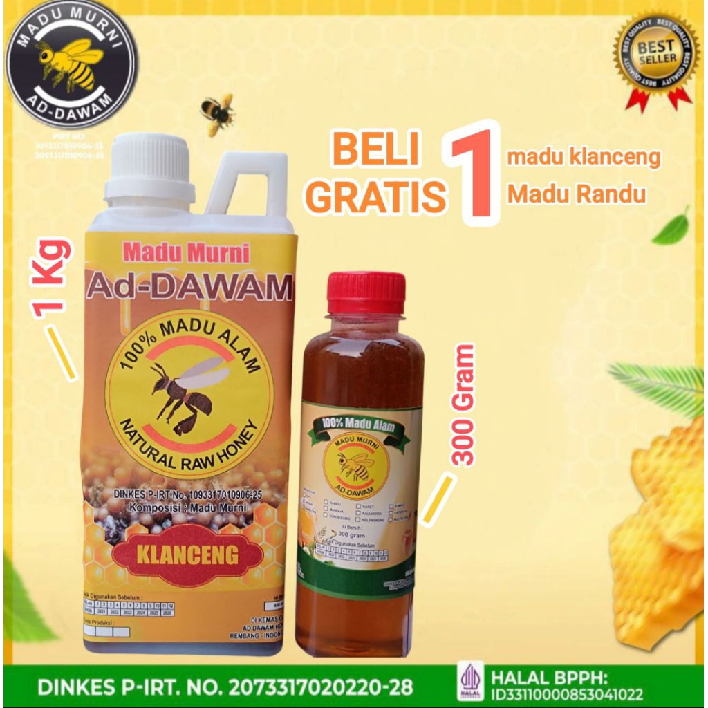 

Madu klanceng murni 1 kg plus 300 gram madu randu
