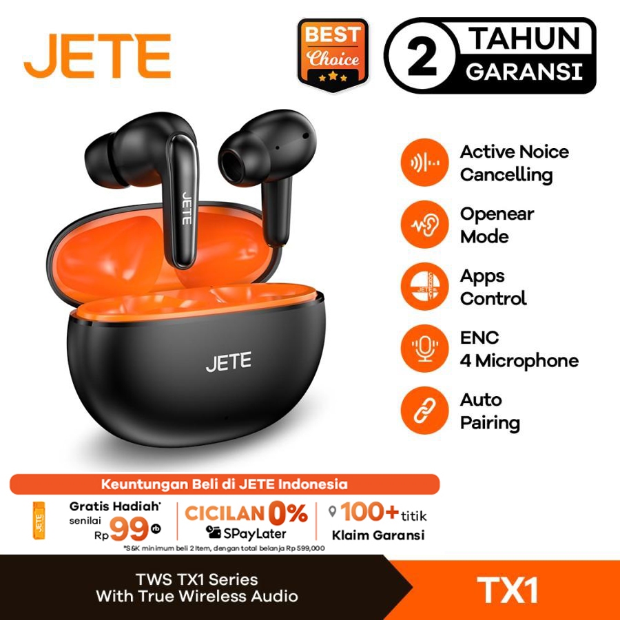 TWS ANC ENC Earbuds JETE TX1 - Garansi 2 Tahun