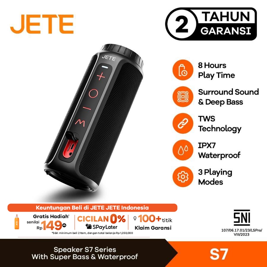 JETE Speaker Bluetooth S7 Portable Wireless Audio Speaker IPX7 Waterproof With TWS Mode