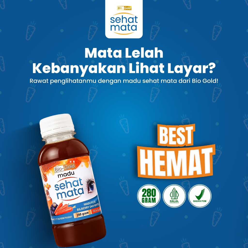 

Madu Sehat Mata Bio Gold Ekstrak Bilberry & Wortel Bantu Memelihara Kesehatan Mata Obat Mata Minus, Buram, Plus, Silinder, Bengkak