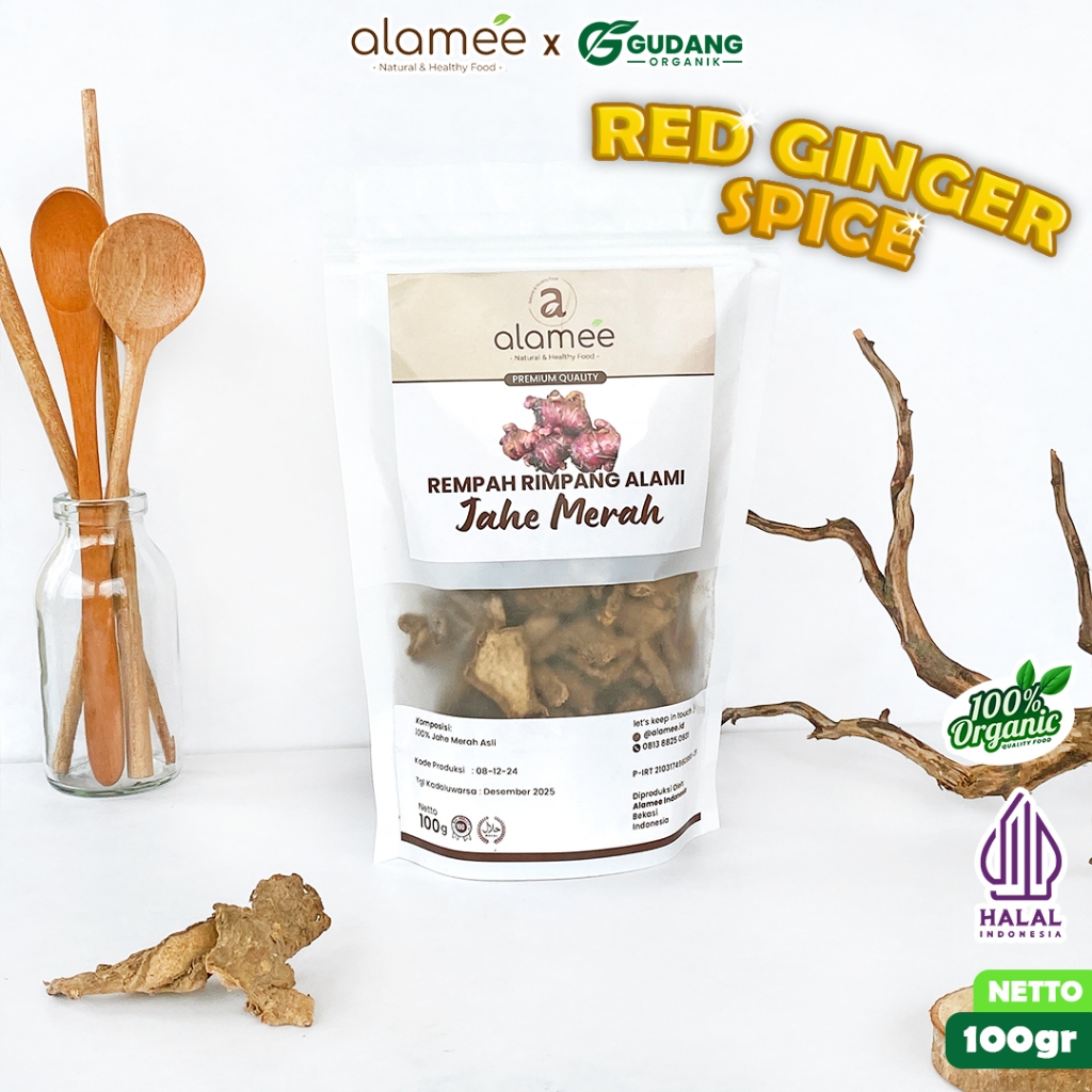 

ALAMEE rimpang jahe merah 100 gram rempah alami rasa pedas dengan aroma segar untuk minuman herbal
