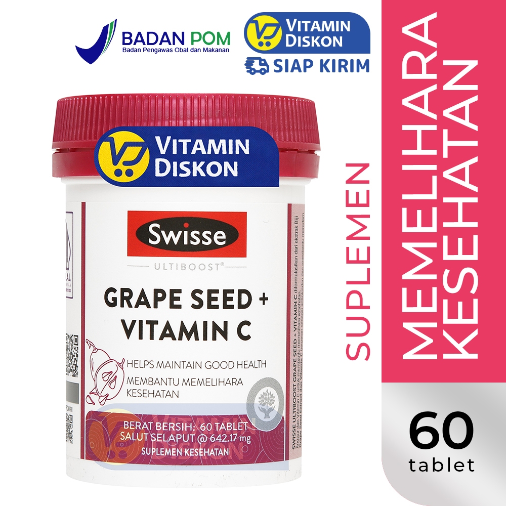 SWISSE GRAPE SEED 60 TABLET | Suplemen Grape Seed + Vitamin C, Antioksidan, Kolagen, Ratakan Warna K