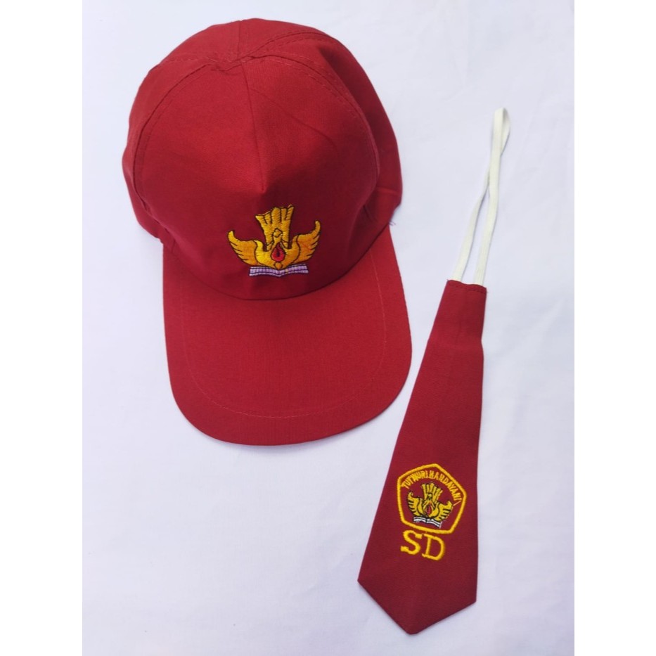 Topi Merah SD 1 Paket TOPI&DASI Anak Laki-laki dan Perempuan Bisa Pakai Nama GRATIS