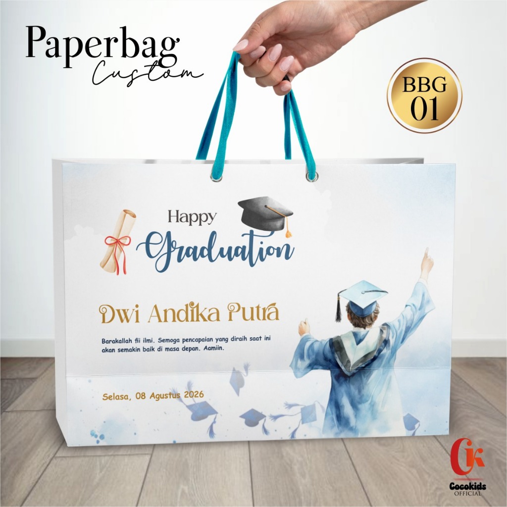 

Paper Bag Graduation Custoom Uk 30 x 20,5 x 9 cm Tas Kado Premium Souvenir Wisuda Simple BBG