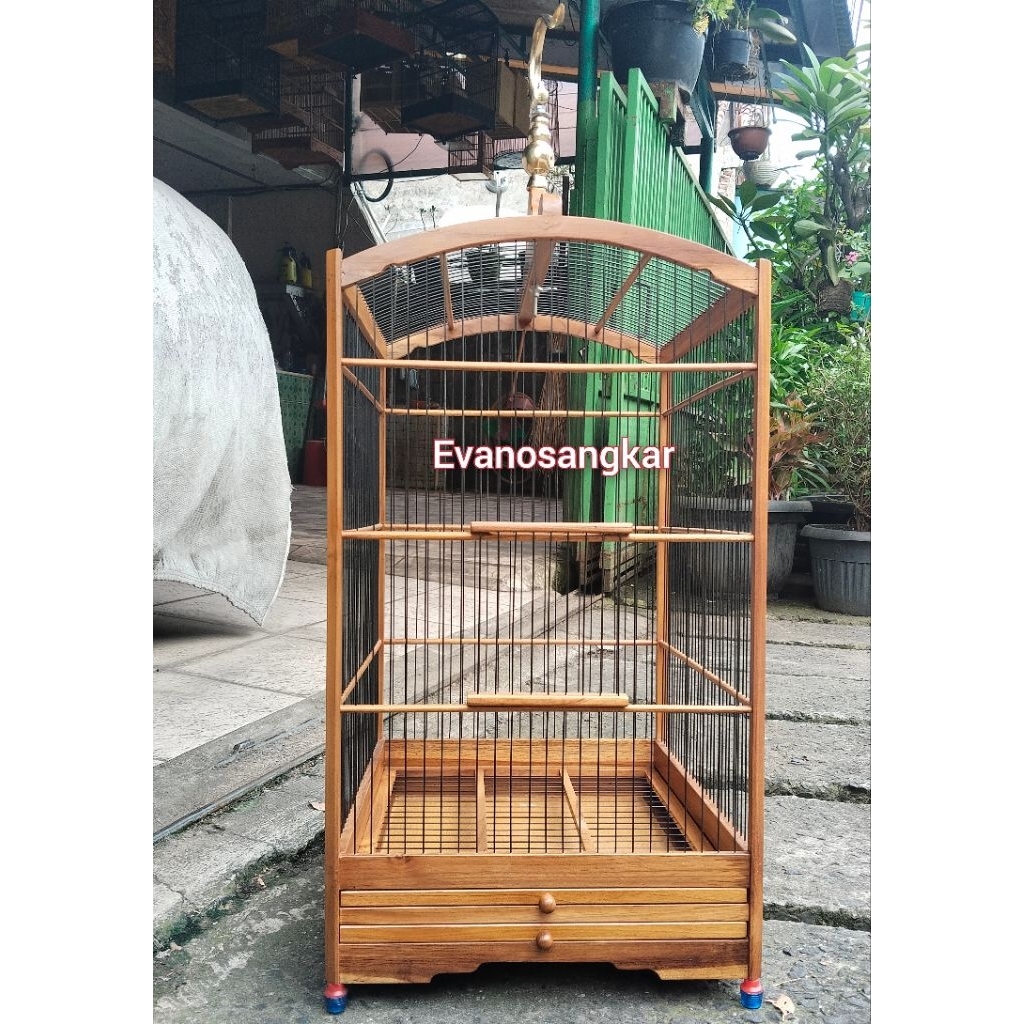 SANGKAR BURUNG KENARI, KACER, JALA, KAYU JATI NO 2 JERUJI FIBER