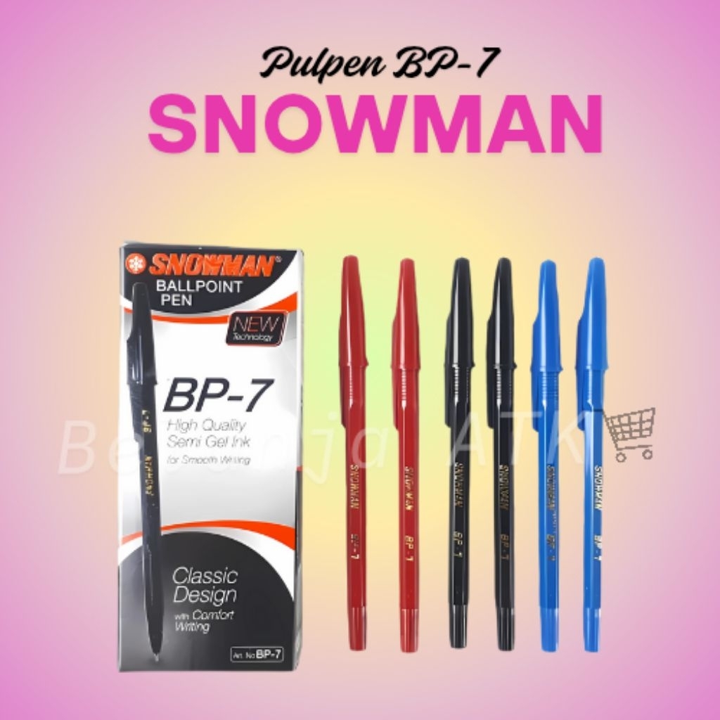 

[Eceran] Alat tulis Pulpen Snowman BP-7 Hitam / merah / biru min 3 pcs