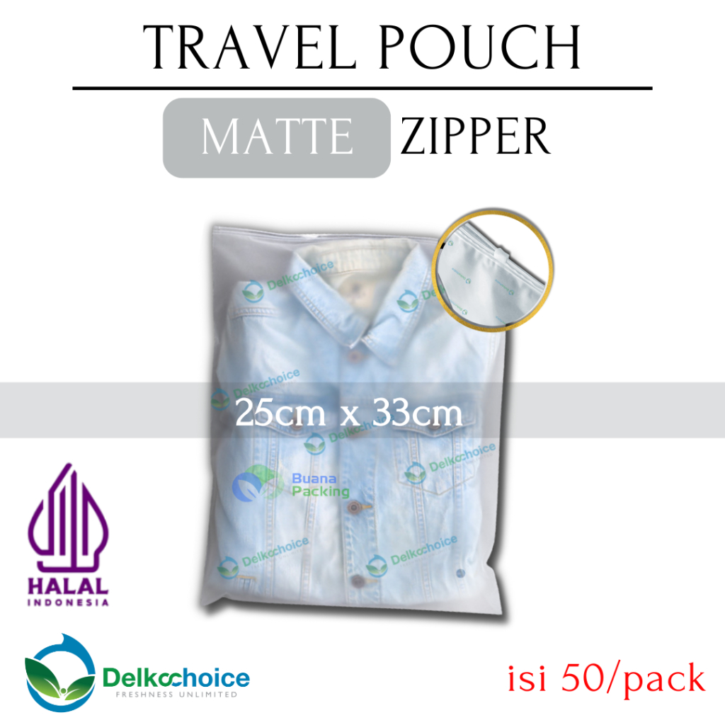 DELKOCHOICE TRAVEL POUCH MATTE ZIPPER SLIDE 25x33