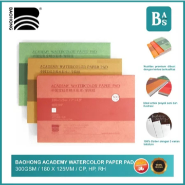 

Baohong Academy Watercolor Paper Pad - 300gsm / 180x125mm 100% cotton HP/CP/R - SAS