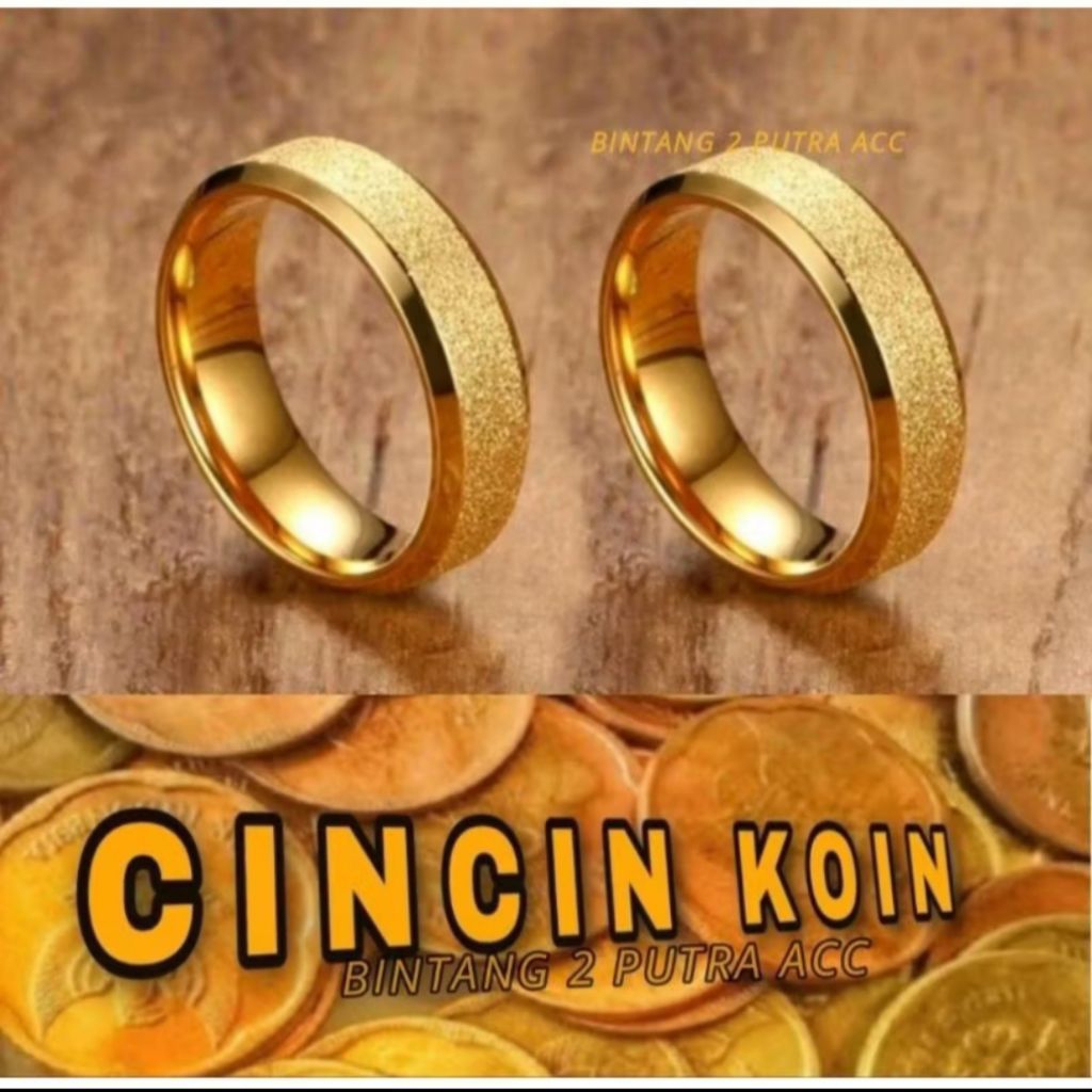 cincin koin asli 1991 warna emas cincin polos pasir titanium anti luntur