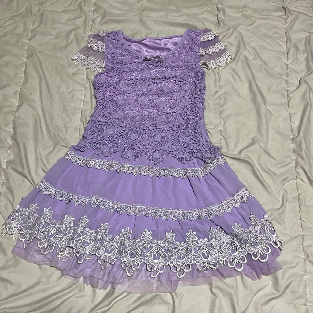 dress purple kawaii coquette brokat lace laces lavender anime