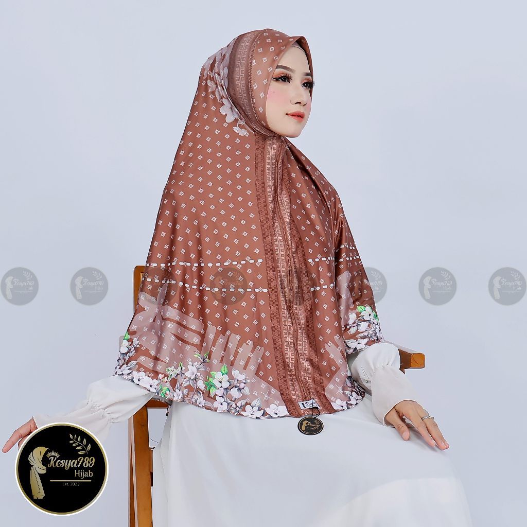 Kesya789 Hijab - Bergo Khimar Inayah JUMBO Non Pad Motif Printing Jersey uk Xl