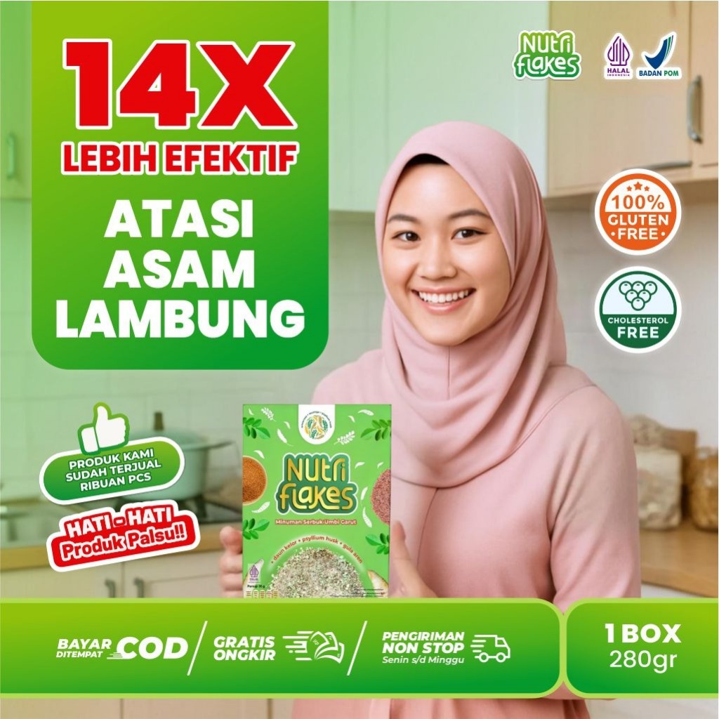 

Original Nutriflakes Sereal Umbi Garut Solusi Maag & Asam Lambung Nutri Flakes Original 200gram