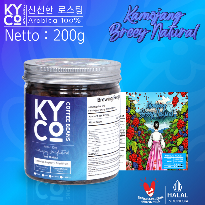 

Biji Kopi Arabika Kamojang Breey Natural 200 gram - Specialty Coffee | Roast Beant | Kamojang Ibun | Medium Roast | Kiyowo Coffee Roastery
