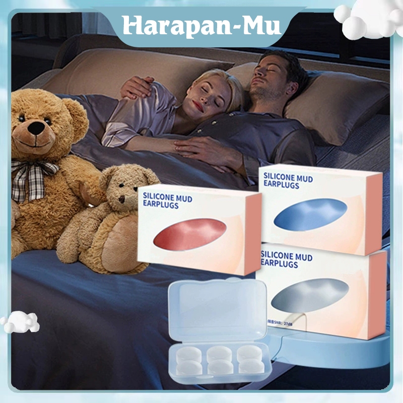 6 Pcs Penyumbat Lumpur Silikon Telinga Pengurangan Kebisingan / Penutup Telinga Untuk Tidur Dewasa
