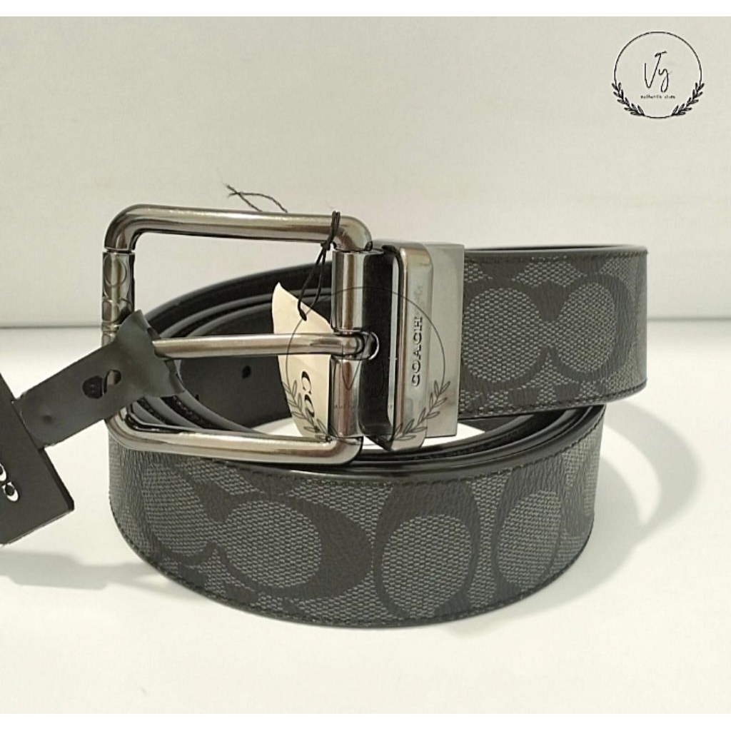 Coach Man Belt Signature Charcoal - Ikat Pinggang Pria / Gesper