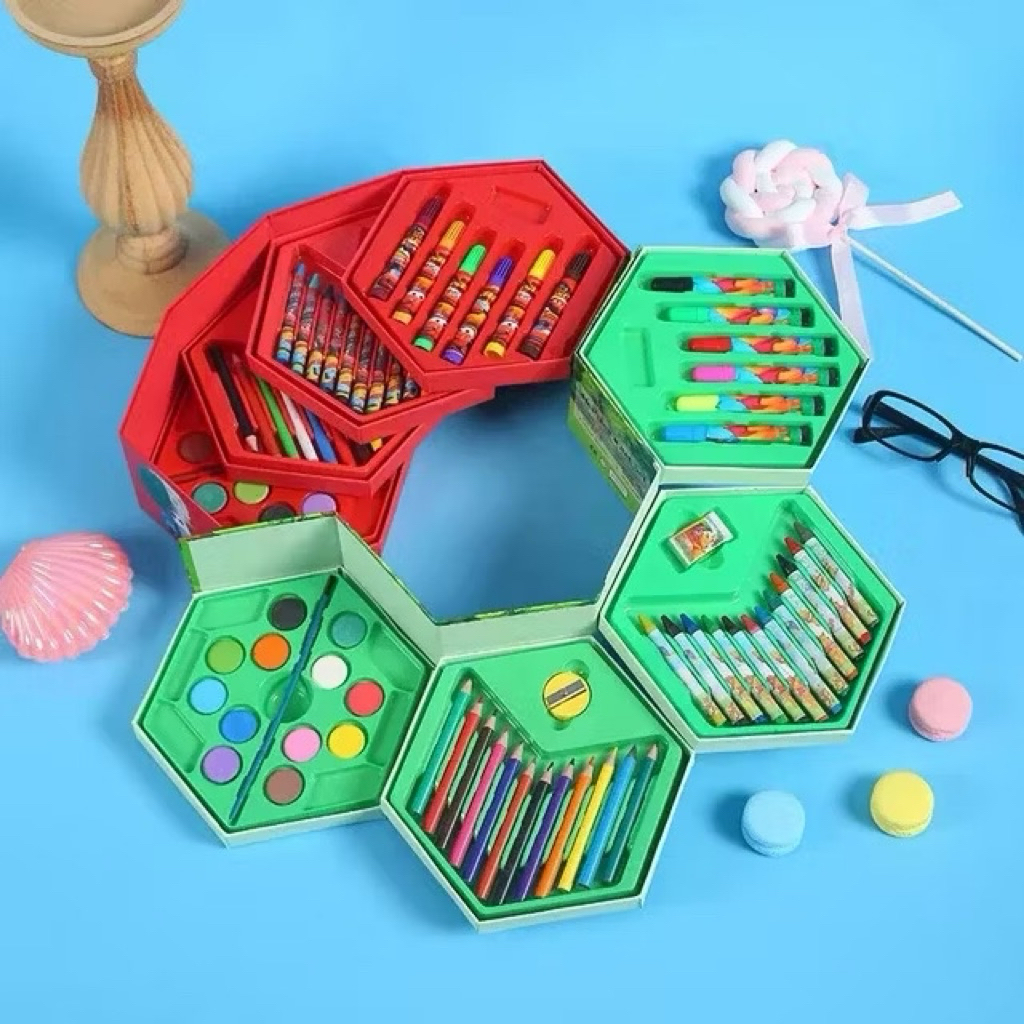 

Crayon Pensil Warna 46pcs Set Lengkap | Perlengkapan Mewarnai Crayon Pensil Warna Cat Air Spidol Warna