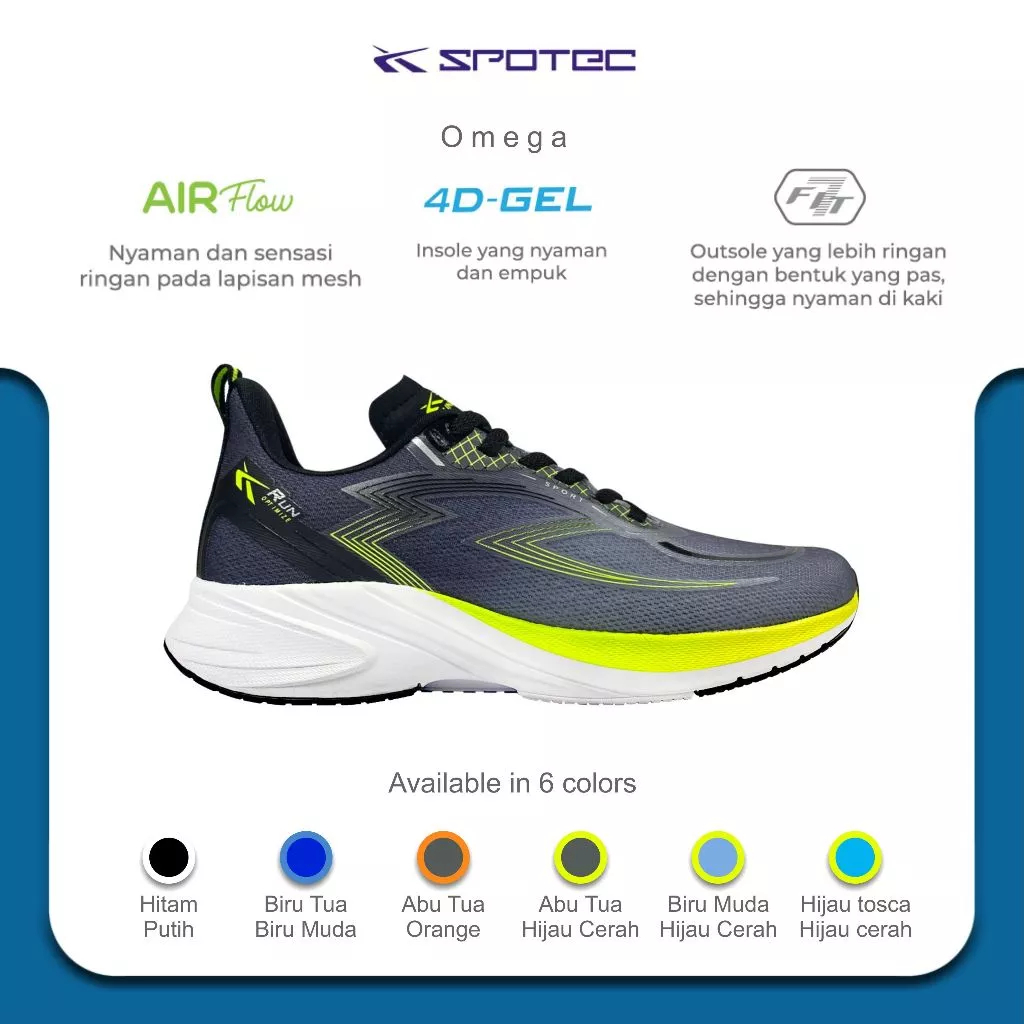 Spotec Sepatu Running Omega Abu Tua - Hijau Cerah / Spotec Running Omega Original