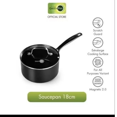 NEW Panci Wajan Penggorengan Copenhagen Black Covered Saucepan GreenPan 18cm ( European Standard)